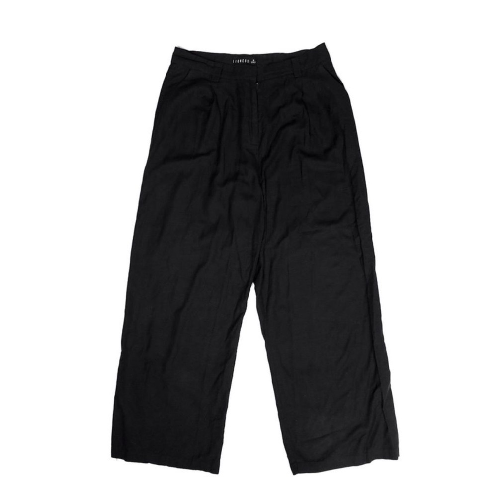 LIONESS Linen La Quinta Pleated Wide Leg Trouser Pants Womens Medium in Black